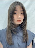切りっぱなしボブエアリーロング美髪ピンクブラウン