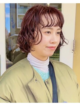 コンビネーション(combination) ミニボブパーマ　暖色系カラー　似合わせパーマ