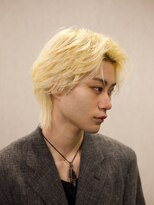 アッシュ 吉祥寺店(Ash)&nbsp;毛流れセンターパートウルフ抜きっぱなしブリーチブロンドカラー