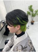 メンズインナーカラー/黄緑/フェザーショート/ショートウルフ/