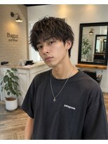 MEN's Baguz MEN'Sカット/ MEN'Sパーマ/ MEN'Sカラー 無造作ウェーブ束感メンズマッシュ韓国風パーマ質感