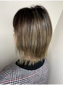 シアーべージュ_マロンベージュ Aラインボブ かきあげ