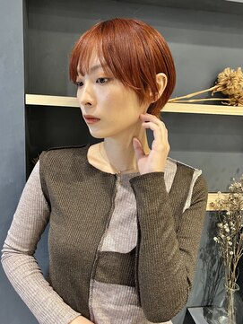 ラミエバイメルト 下北沢(lamie by melt) 丸みショートヘアオレンジブラウンダブルカラー顔まわりレイヤー