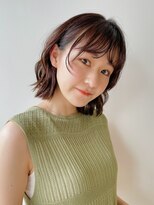 ボブ レイヤー パーマ ブルーブラック 顔まわり 結べるボブ