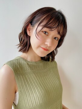 ガーデン 銀座(GARDEN) ボブ レイヤー パーマ ブルーブラック 顔まわり 結べるボブ