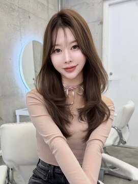 韓国ワンカールレイヤーカットヘーゼルベージュシースルーバング