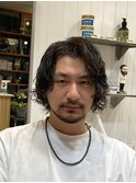 メンズミディアム前上がりウェーブパーマ
