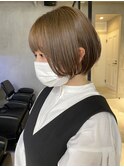 ベージュ/丸みショート/ショートボブ/大人ショート/ベビーバング