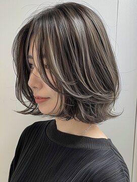 ネックス 表参道本店(nex) デザインカラーレイヤーカットウェットヘアオリーブベージュ白髪