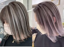 riah 京都河原町 白髪ぼかしハイライト/白髪染め/縮毛矯正/ショートボブ