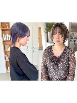 顔まわりのレイヤーをその人に合わせて入れるスタイルが人気♪パッツンやウルフはハイトーンと相性バツグン