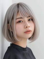 ムウ 難波(MOU)&nbsp;ナチュラルボブルフ小顔ワンレンミルクティーアッシュ20代30代