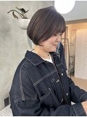 ラベンダーベージュ/艶カラー/透明感カラー/暗髪/ショートヘア