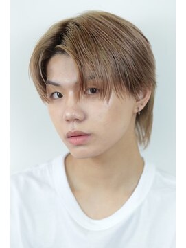 ポイントファイブバイソレイユ 小松店.5 by SOLEIL) ショートパーマセンターパートイエローベージュ