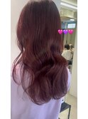ピンクカラーブリーチ無しツヤ感くびれ巻き越谷