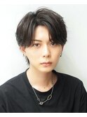 韓国ヘアカルマパーマカルマバングセンターパート黒髪ウルフ