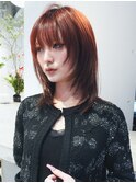 ミディアムレイヤーカット前髪カット韓国ヘア_F21341