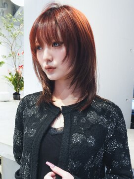 アルバム 池袋(ALBUM) ミディアムレイヤーカット前髪カット韓国ヘア_F21341