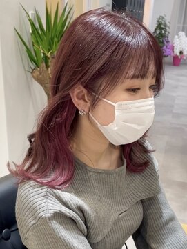 ツキ 横浜店(tuki) チェリーピンク×インナーカラー×イヤリングカラー