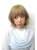 レコ 渋谷(LECO)&nbsp;ウルフレイヤーハッシュカットホワイトベージュ×ネオングリーン