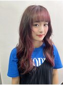 顔周りレイヤーワインレッド