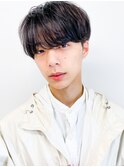 無造作マッシュメンズショート☆流し前髪アッシュブラック