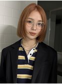 オレンジベージュ×顎ラインボブ