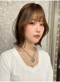 ダブルカラーナチュラルボブ前髪ありミディアムレイヤーボブ