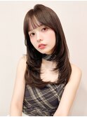 縮毛矯正ストレートダークパープルミルクブラウンダウンバング 