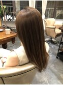大人かわいい20代30代40代ツヤサラストレート/オリーブカラー