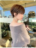 前髪あり耳掛け丸みくびれショートボブ20代30代40代50代(蘭)