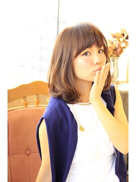 カットルームカラー 放出店 王道のふんわりフェミニンボブ×ナチュラルベージュ