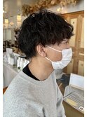 メンズショート×波巻きパーマ
