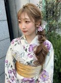 浴衣×サイド編み下ろし
