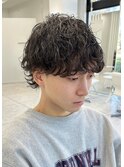 波巻きスパイラルパーマメンズマッシュツイストブルーブラック