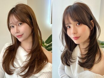 Hue表参道【レイヤーカット/カラー/髪質改善トリートメント/ボブ/顔周り/前髪カット】の写真/流行のレイヤーカットで立体感と動きを出して大人可愛いスタイルを演出◇韓国風スタイルもお任せ♪[表参道]