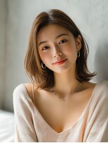 ロッソ 大橋店(Rosso) 耳かけブラウンの外ハネミディ【大橋】