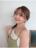 ロング×編み込みアレンジ×オレンジベージュ