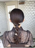 編みおろし　ヘアセット　お呼ばれヘア　金箔