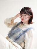 ミディアムヘア/斜めバング/グレージュカラー/新宿駅