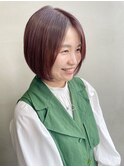 伸ばしかけショート前下がりショートボブ暖色系ピンクカラー