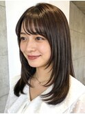 10.縮毛矯正/ダークブラウン/ミディアムレイヤー/顔周りカット