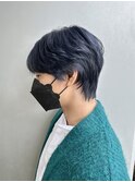 センターパートウルフネイビーブルーカラー
