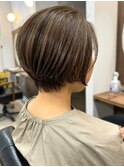 ハイライト ショートボブ 白髪ぼかしハイライト ブラウン
