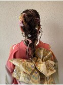 成人式　ツインポニー　リボン