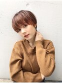 前髪ありマッシュショート前髪インナーカラーピンク渋谷mutsuki