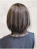 脱白髪染め☆大人のハイライトグレージュミディアムウルフ