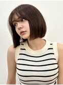 ぷつっとボブ前髪あり大人かわいいグレージュヘア20代30代