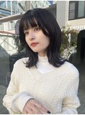 暗髪ミディアム韓国くびれヘアイメチェン似合わせ前髪カット