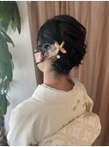アップスタイル　ショートヘア　訪問着着付け